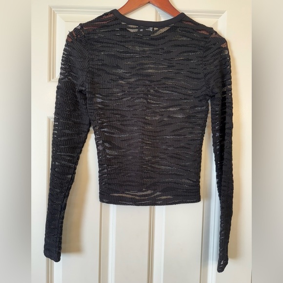 Just Polly Sheer Long Sleeve BodyCon Top Black Size Medium - Picture 2 of 6